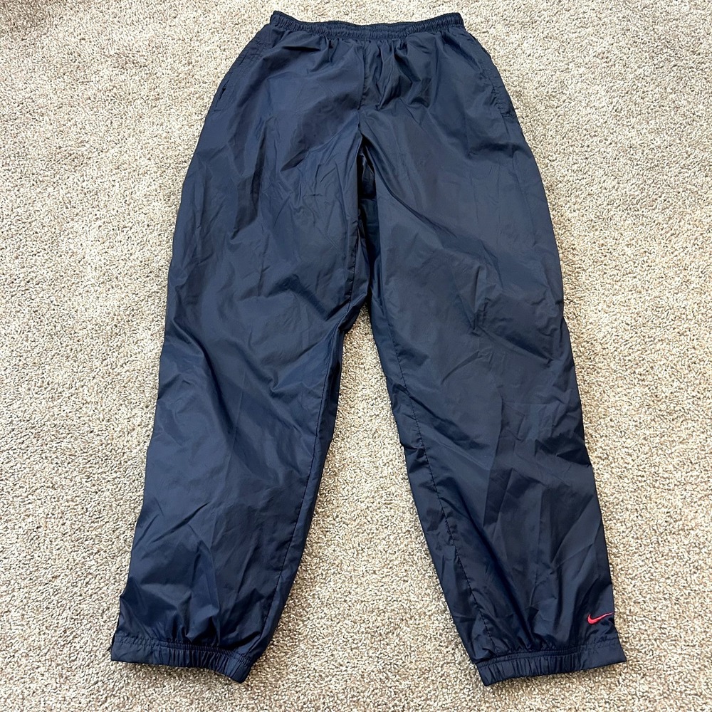 VTG Y2K Nike Windbreaker Track Pants Mens XL Navy Lined Baggy Wide Zip Black Tag